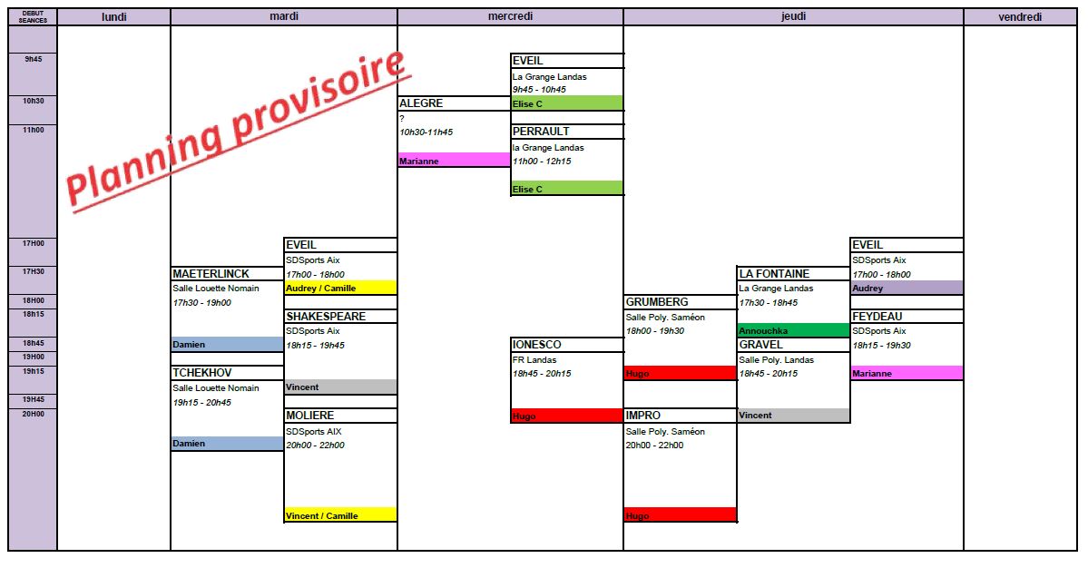 Planning des cours 2022 / 2023