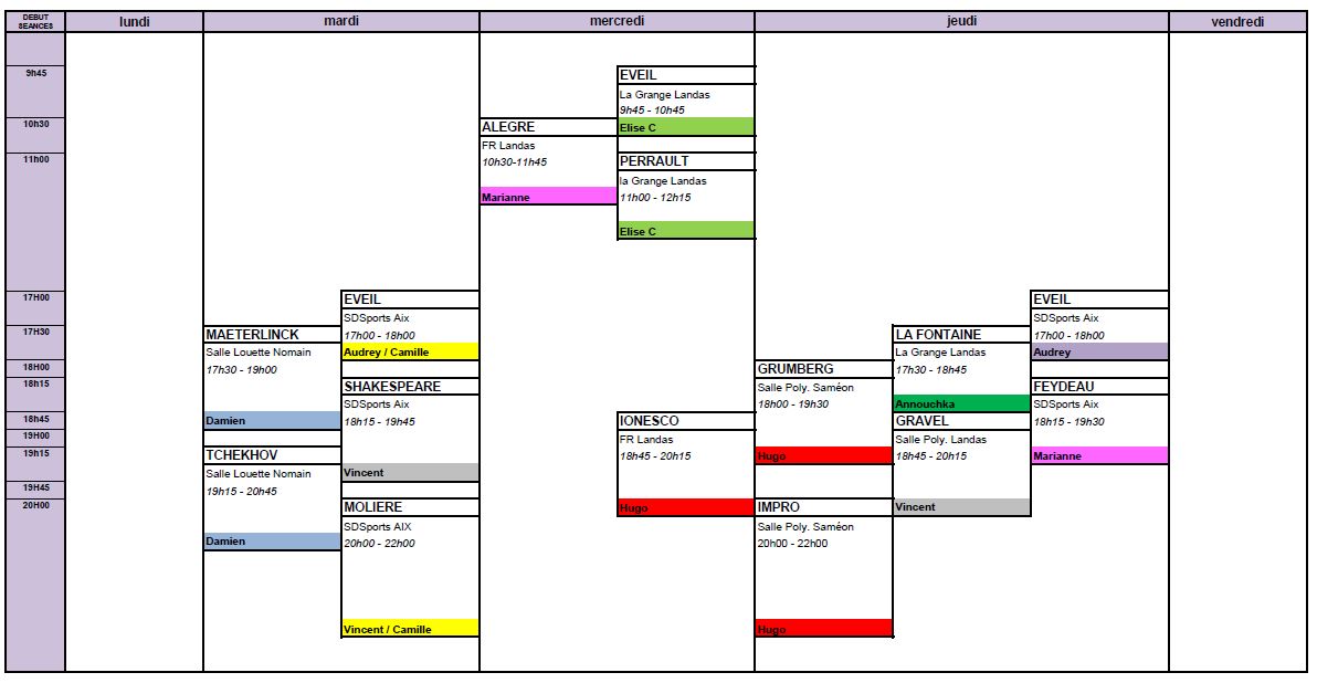 Planning des cours 2022 / 2023