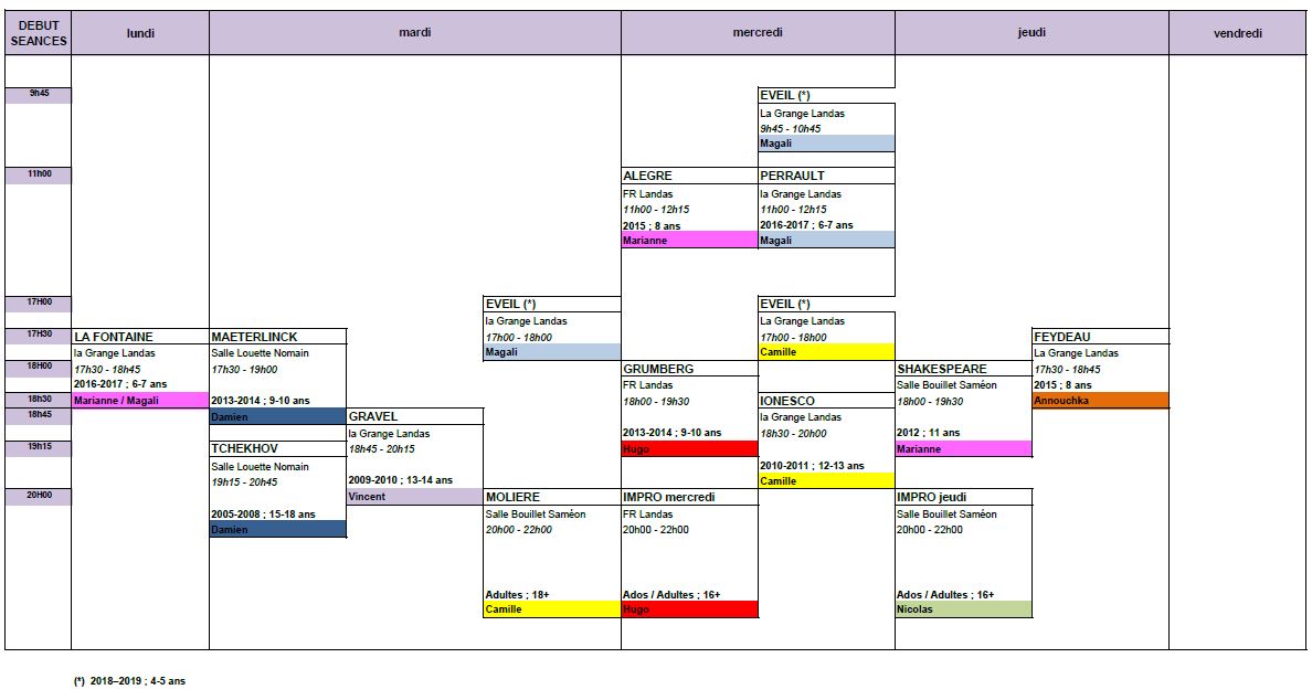 Planning des cours 2023 / 2024